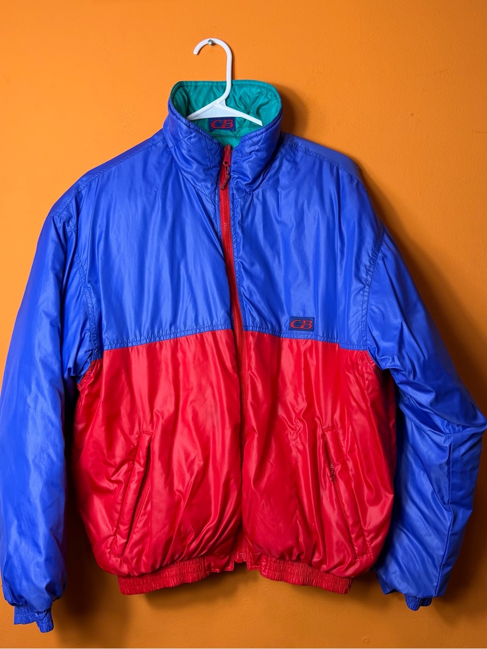 CB Sport Men’s Color block 90s Retro Blue and Red Puffer Jacket Size Large